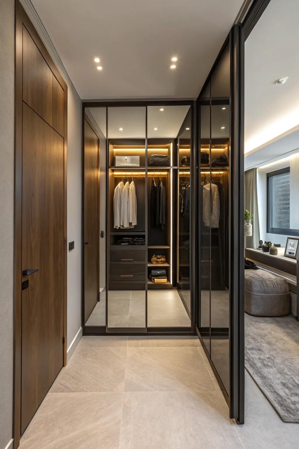 Reflective materials create the illusion of increased space.