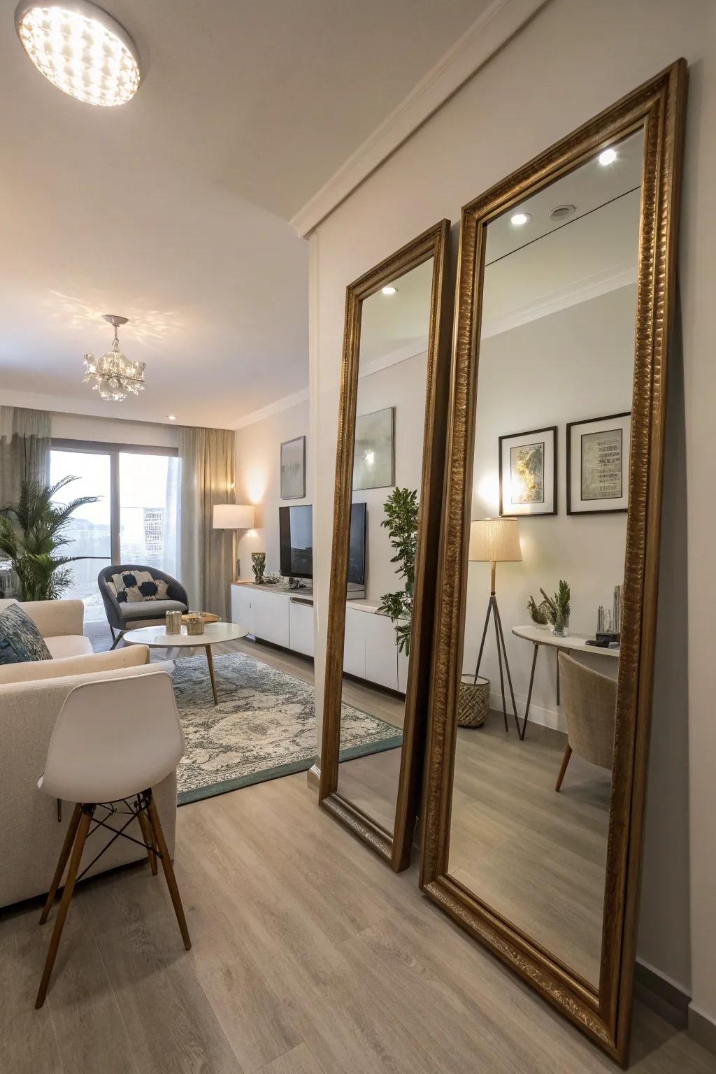 Mirrors amplify space and illumination.