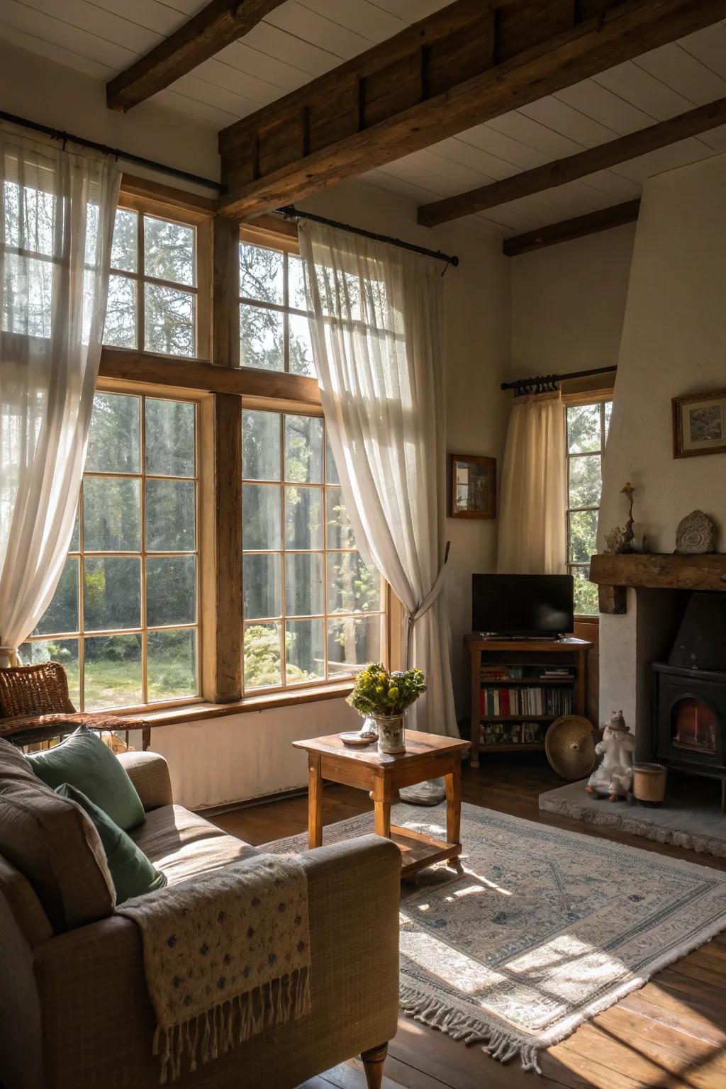 Illumination from the sky saturates this cottage dwelling space, amplifying its magnitude.