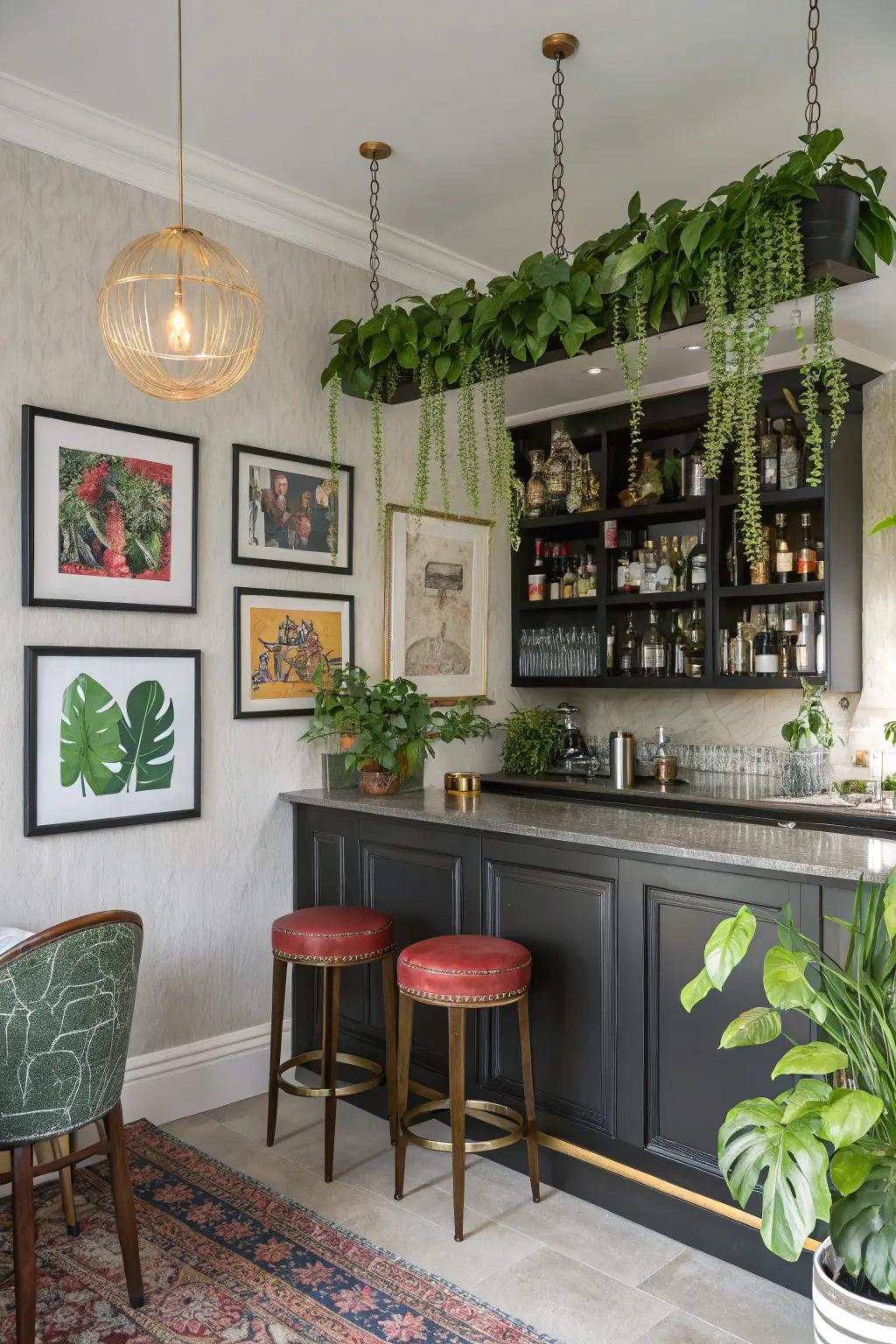 Ornamental touches contribute character and coziness to your home bar.