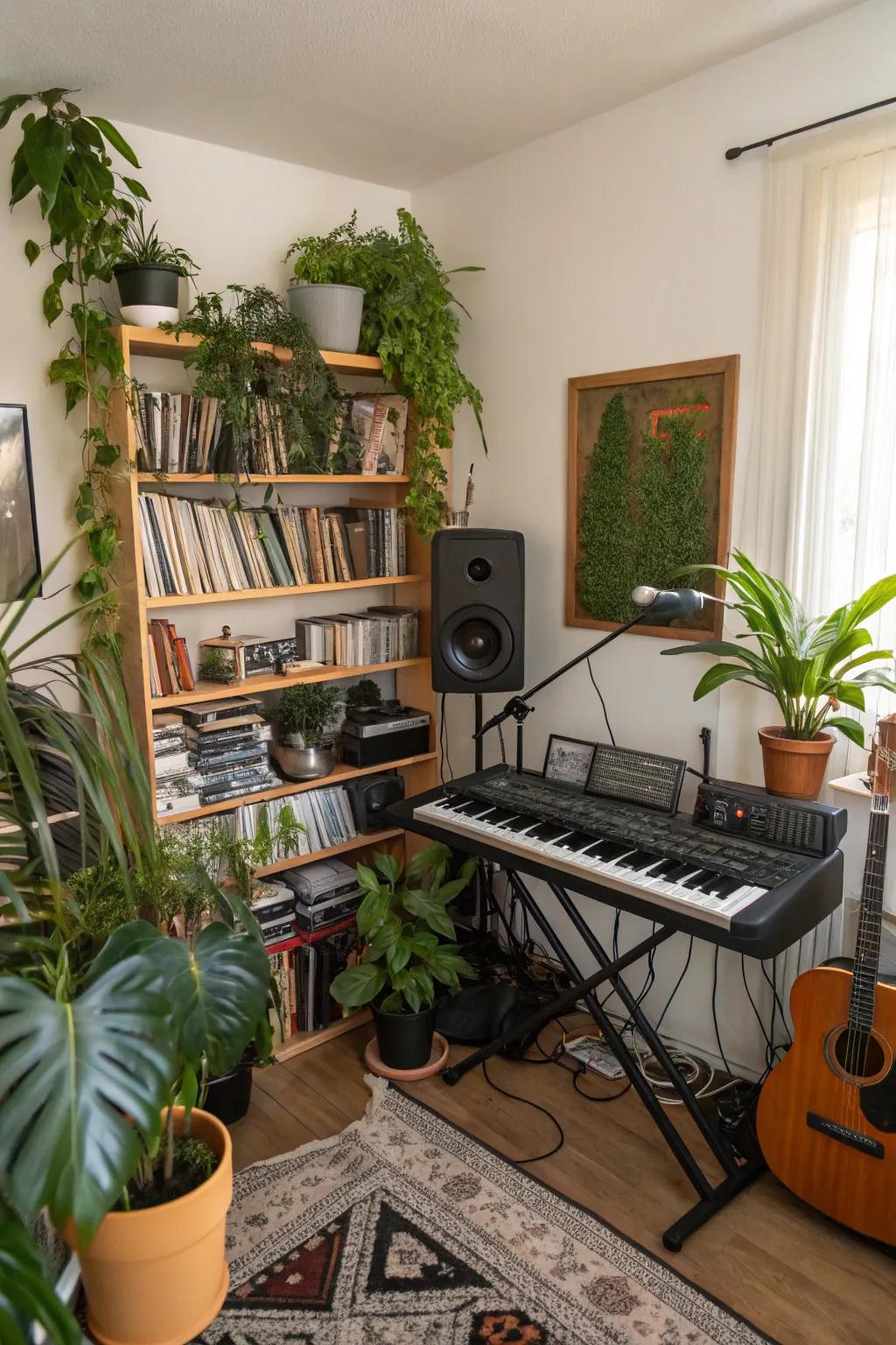 Plants improve air quality and contribute a refreshing, natural ambiance to the studio.