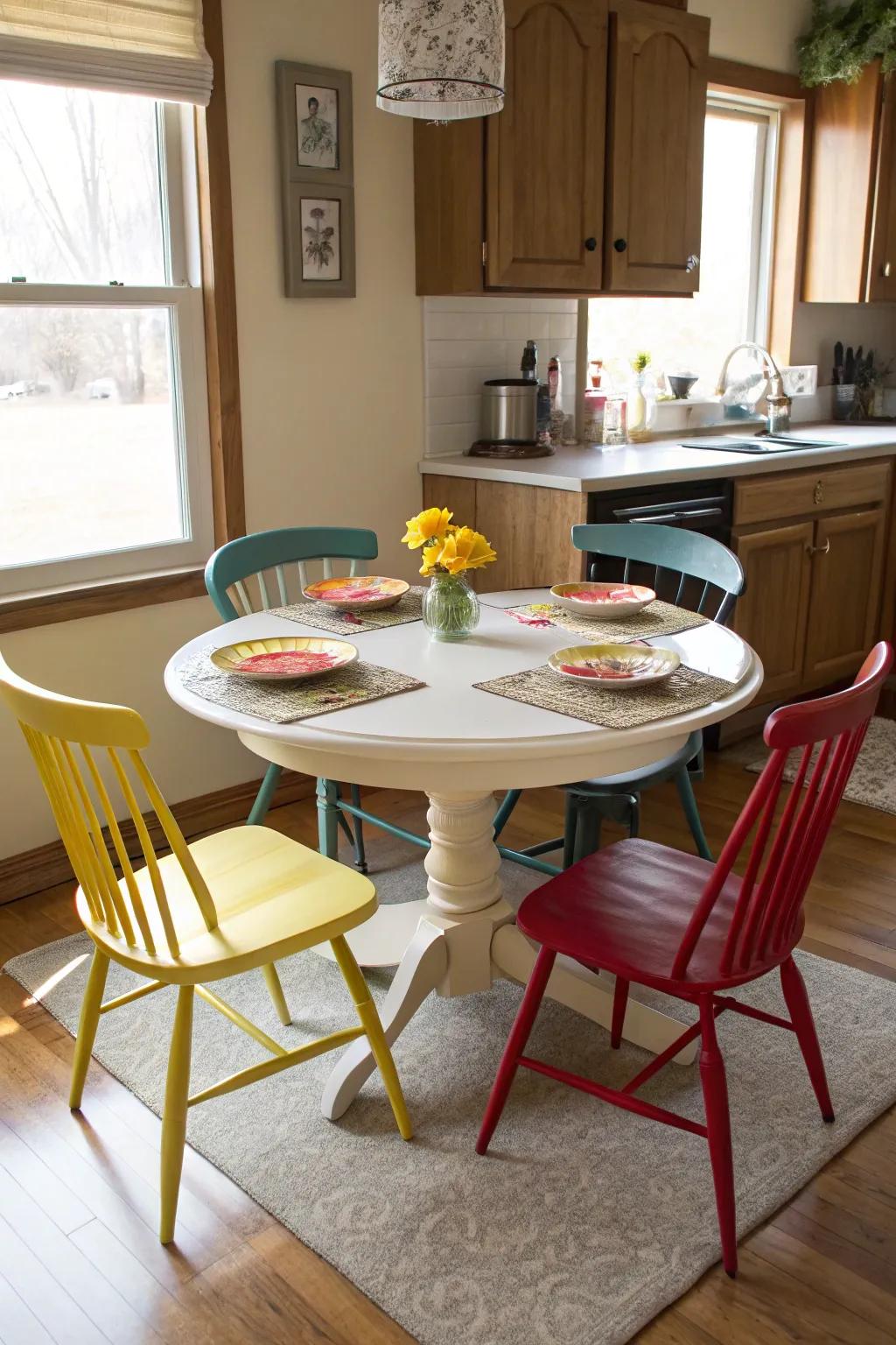A pedestal table that grants flexibility in seating.