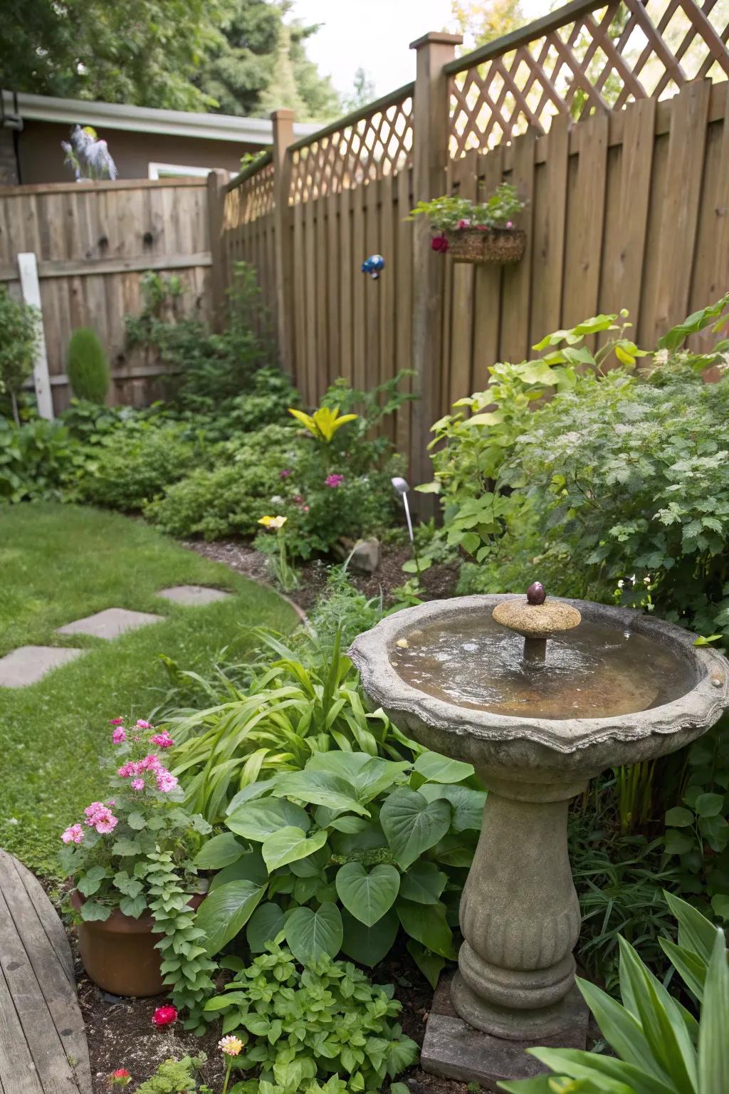 Water features contribute serenity and bring wildlife to smaller gardens.