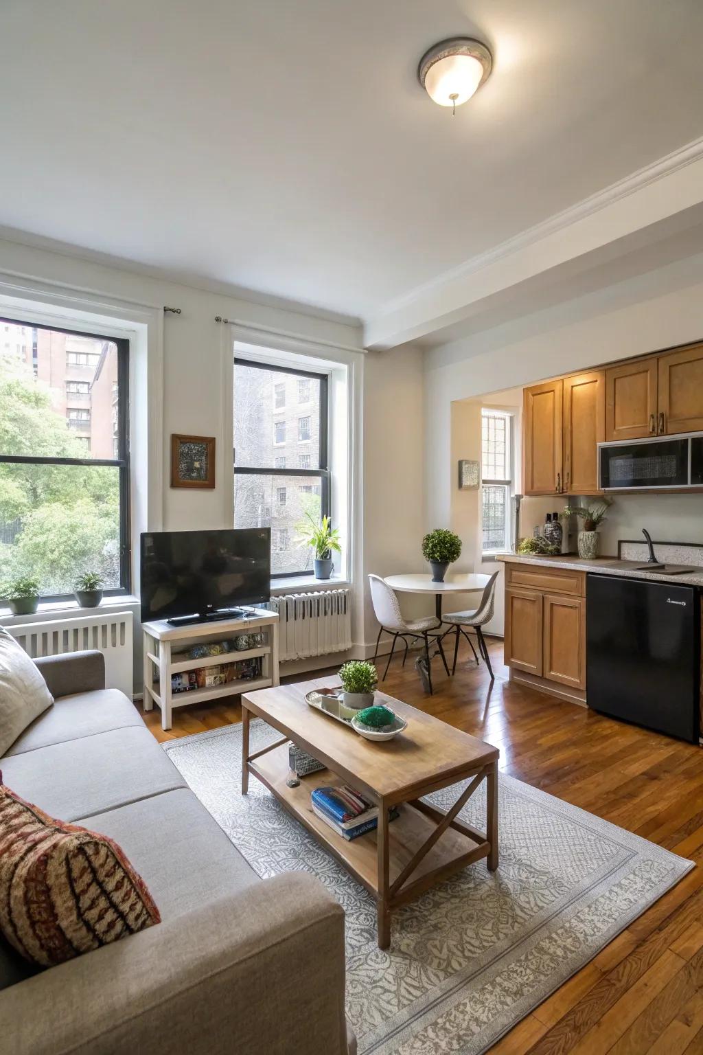Open designs really make a small apartment feel more spacious.