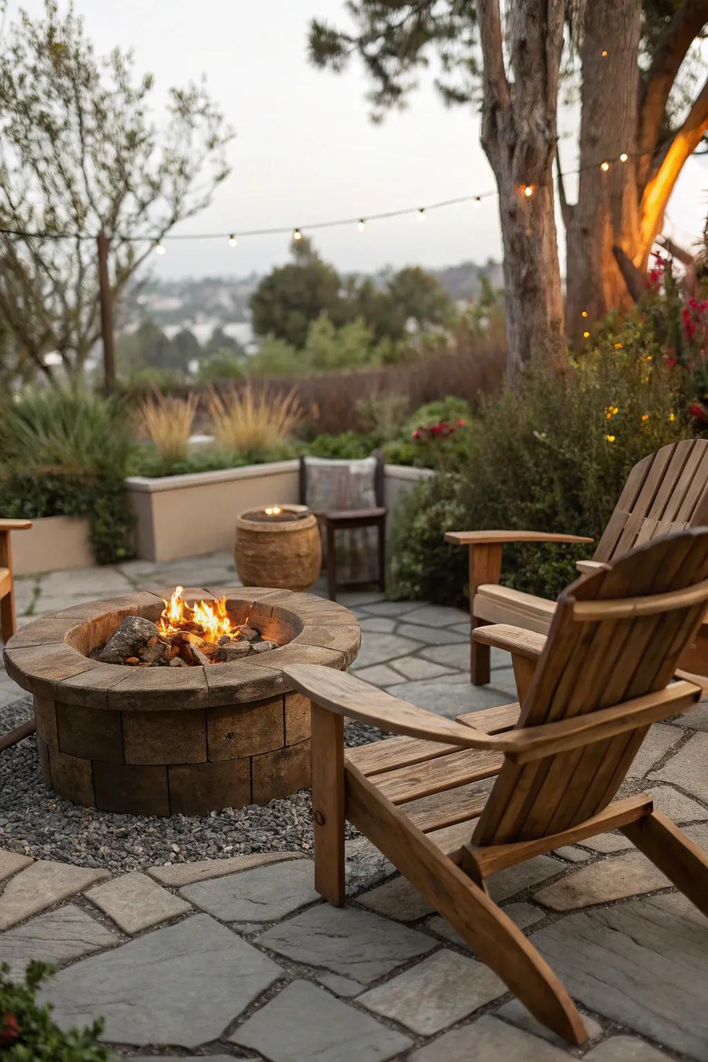 Organic elements provide a rustic charm to patios.