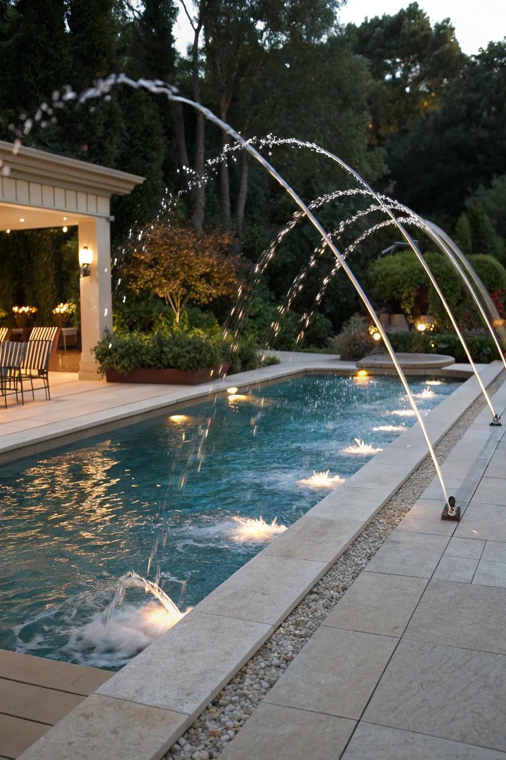 Deck jets impart a playful yet sophisticated accent to any pool.