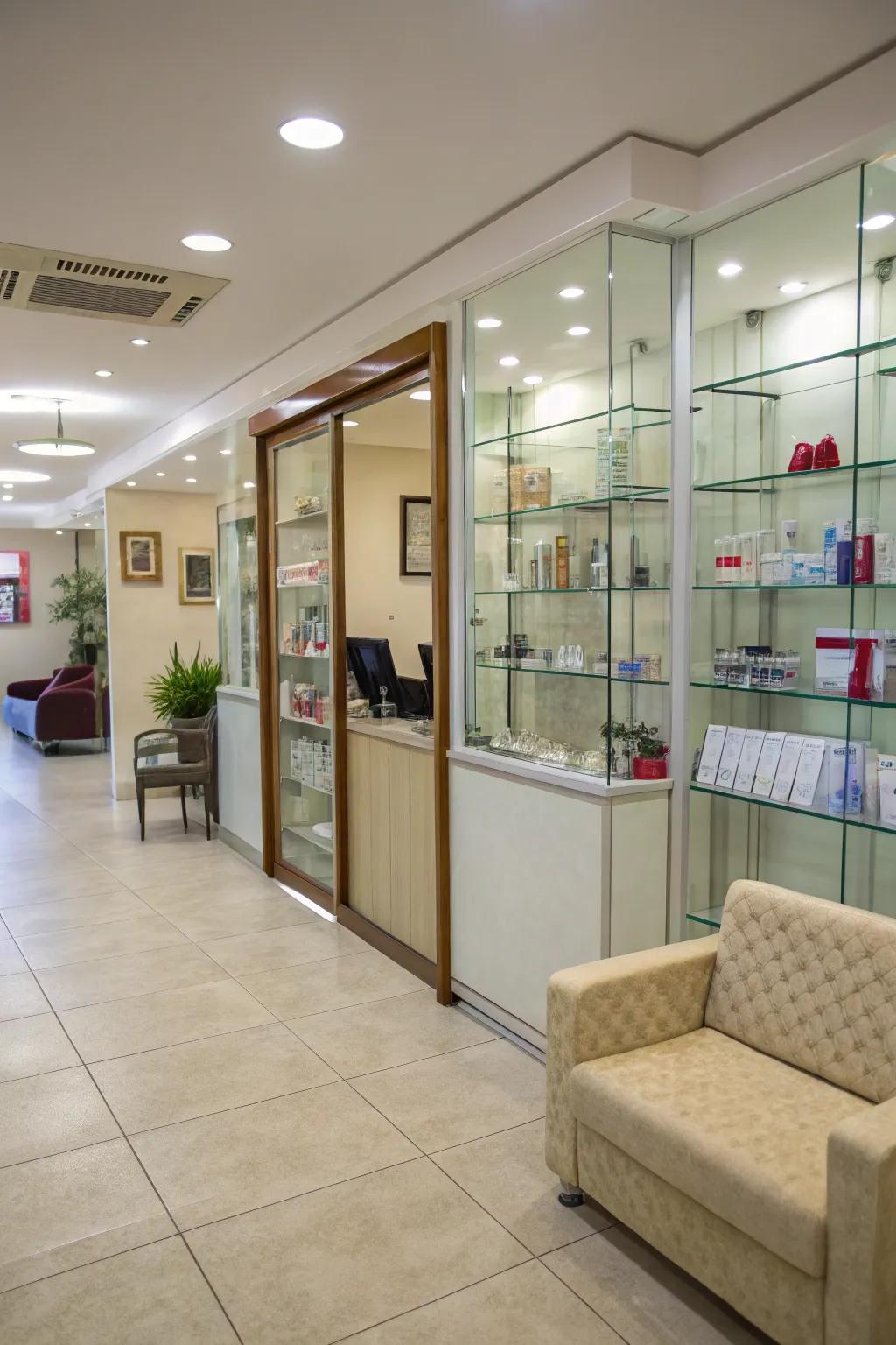 An open welcome space improving the salon’s hospitable ambiance.