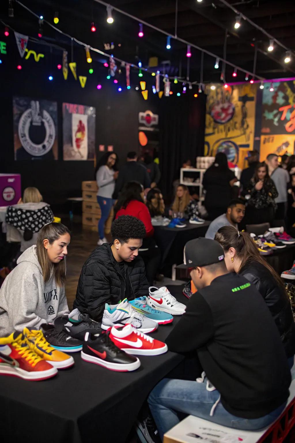 Visitors relishing an enjoyable and interactive footwear exchange.