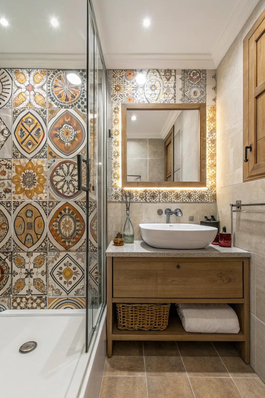 A superb combination of refined current fixtures and traditional Spanish tiles.