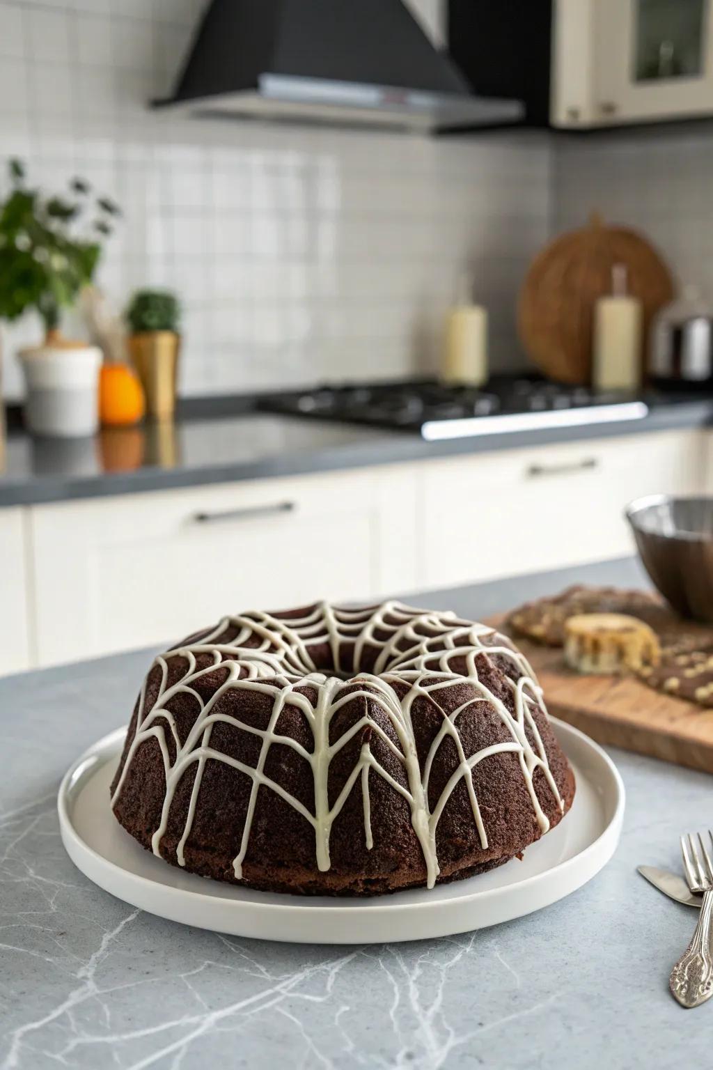 Elegant and spooky cream spider web cake.