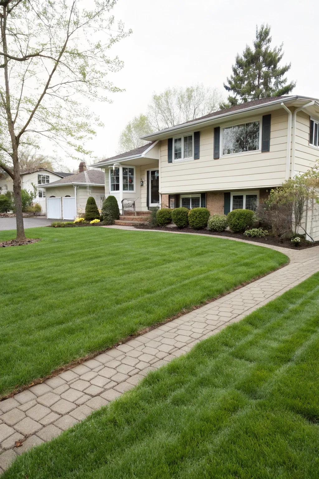 A tidy lawn sets the scene for stunning landscaping.