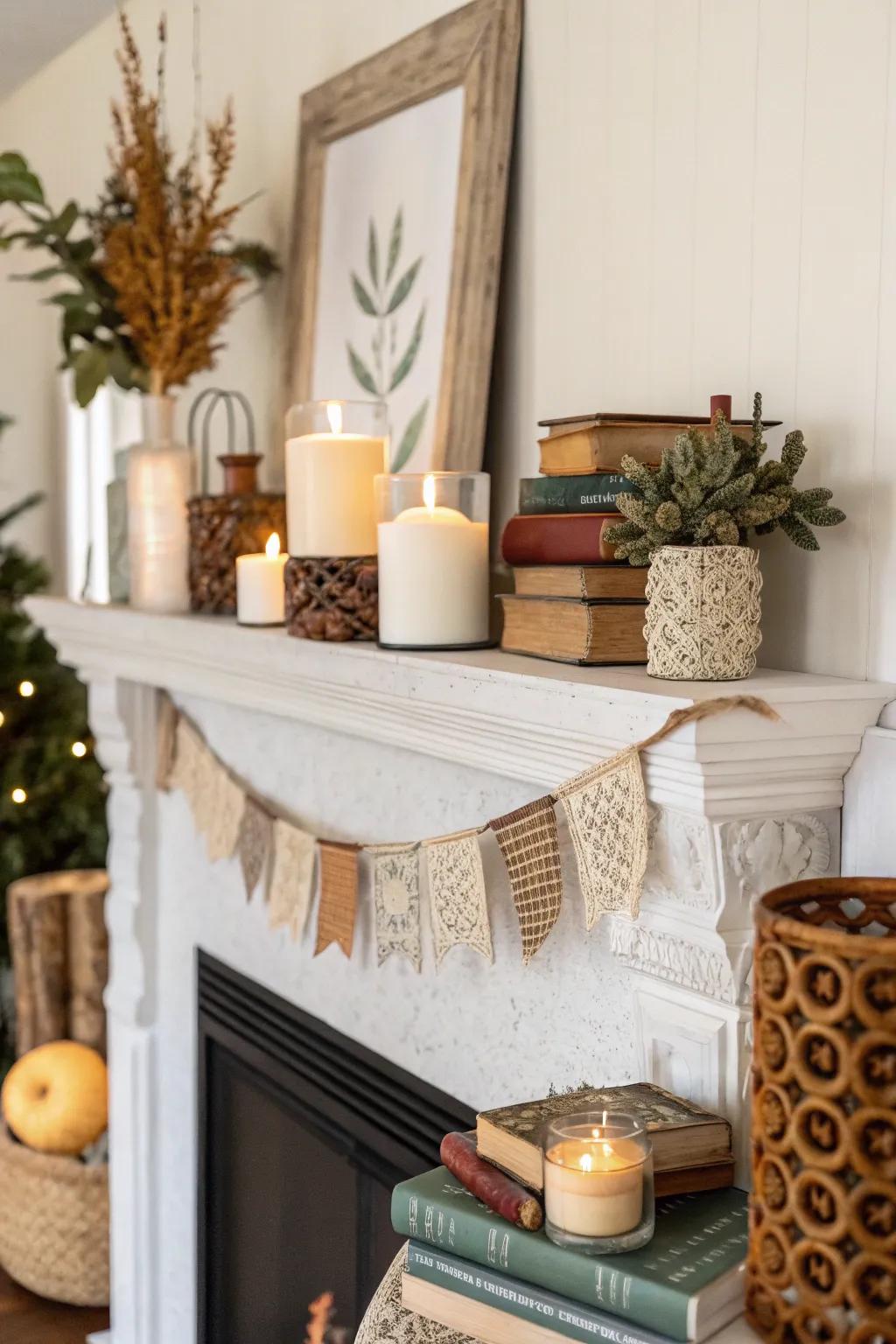 Layering fashions depth and warmth atop your spring mantel.