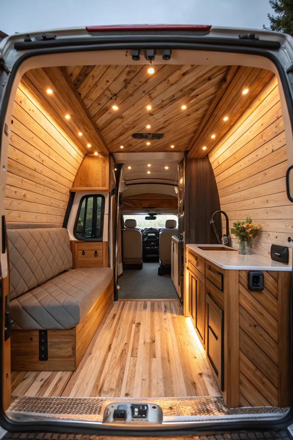 Wood layering adds warmth and style.