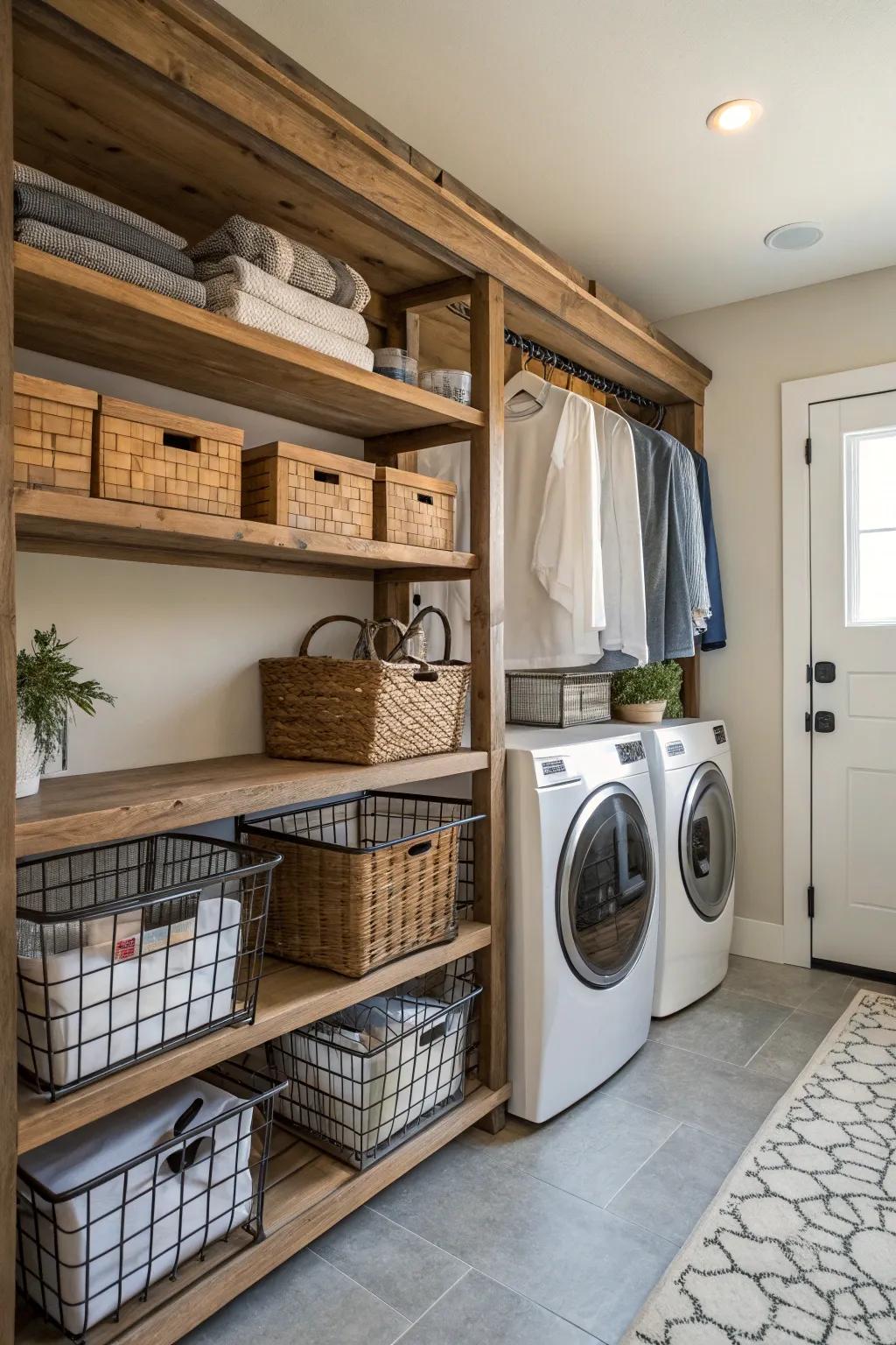 Mixing textures provides warmth and character to your washing room.