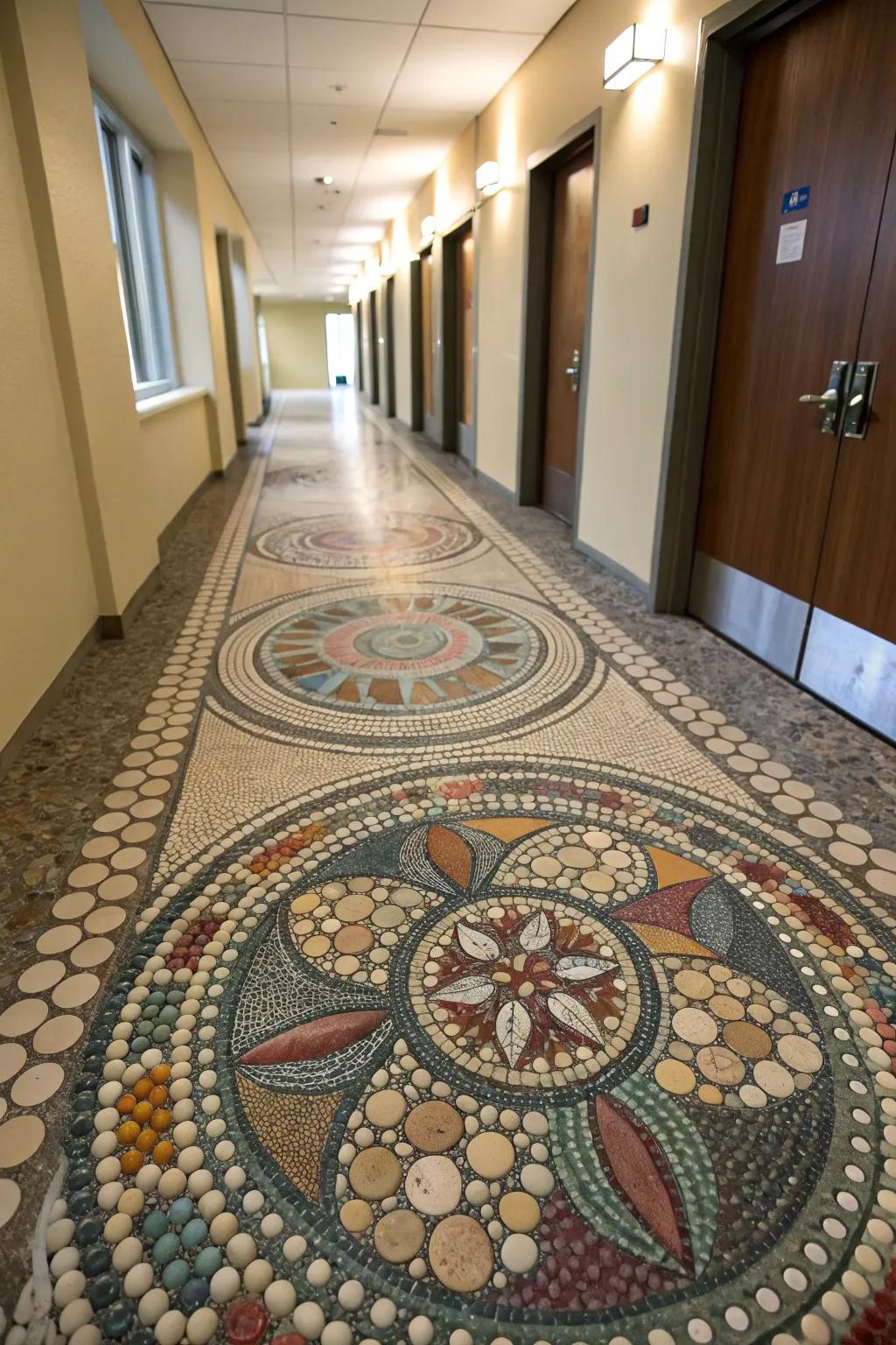 Intricate pebble mosaic art generating a point of visual interest.