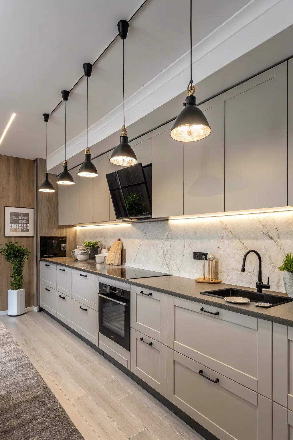 Contemporary fittings introduce a hint of flair to a compact kitchen.