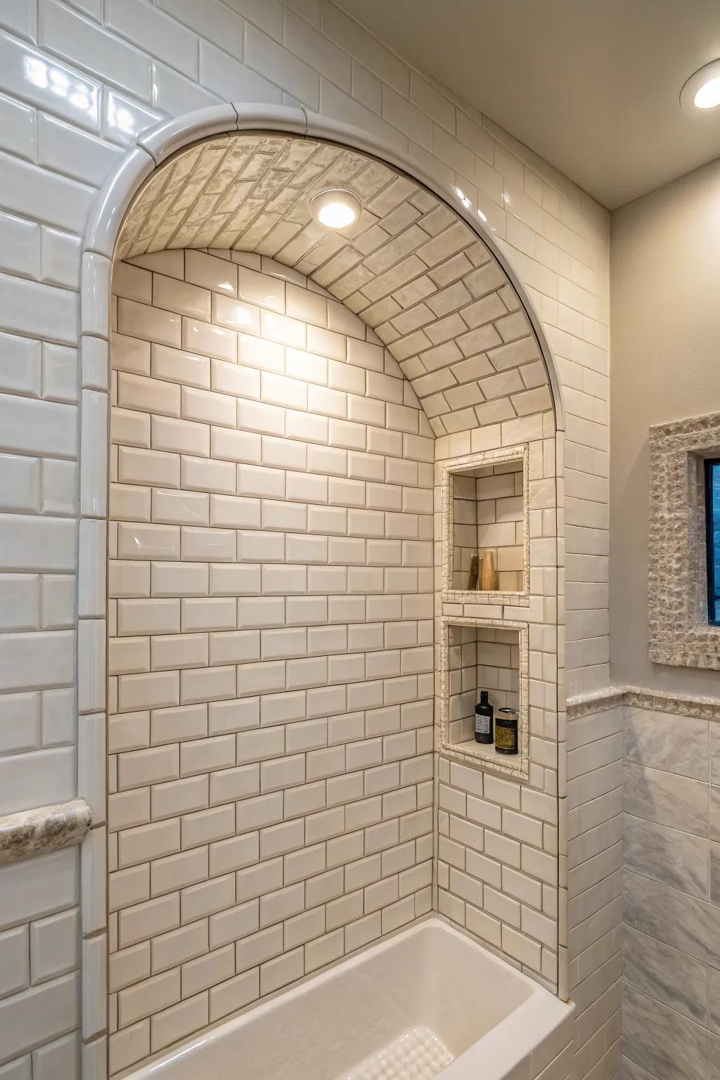 A beautifully designed rounded shower niche.