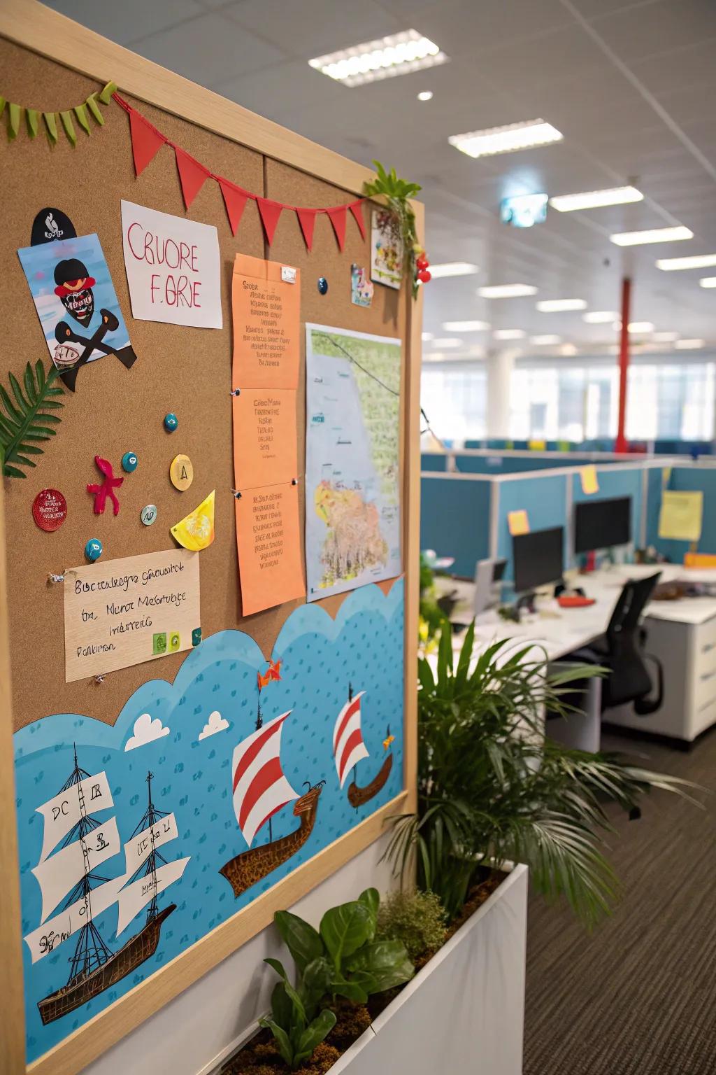 Embrace adventure using a sea-themed board featuring pirate ships and treasure maps.