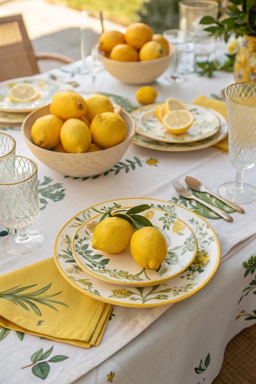 A table adorned with citrus-themed décor.