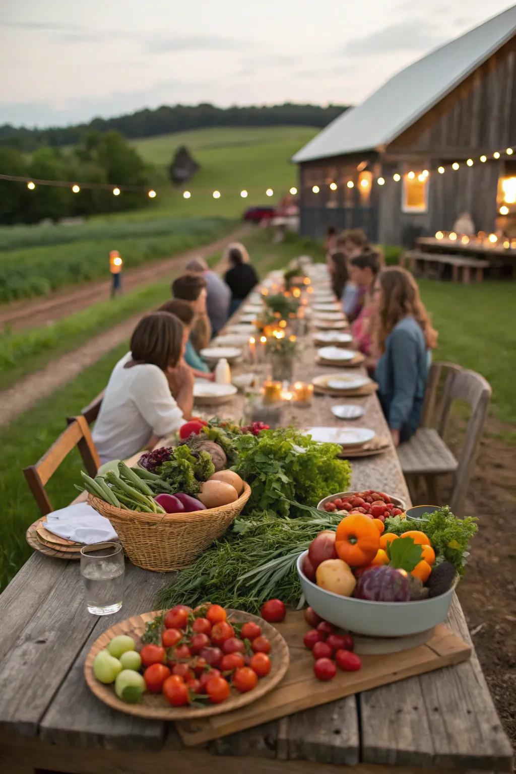 A rustic farm-to-table gathering with a focus on fresh ingredients.
