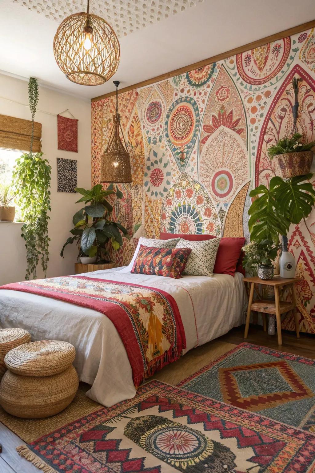 Communicate creativity through bohemian wall covering.