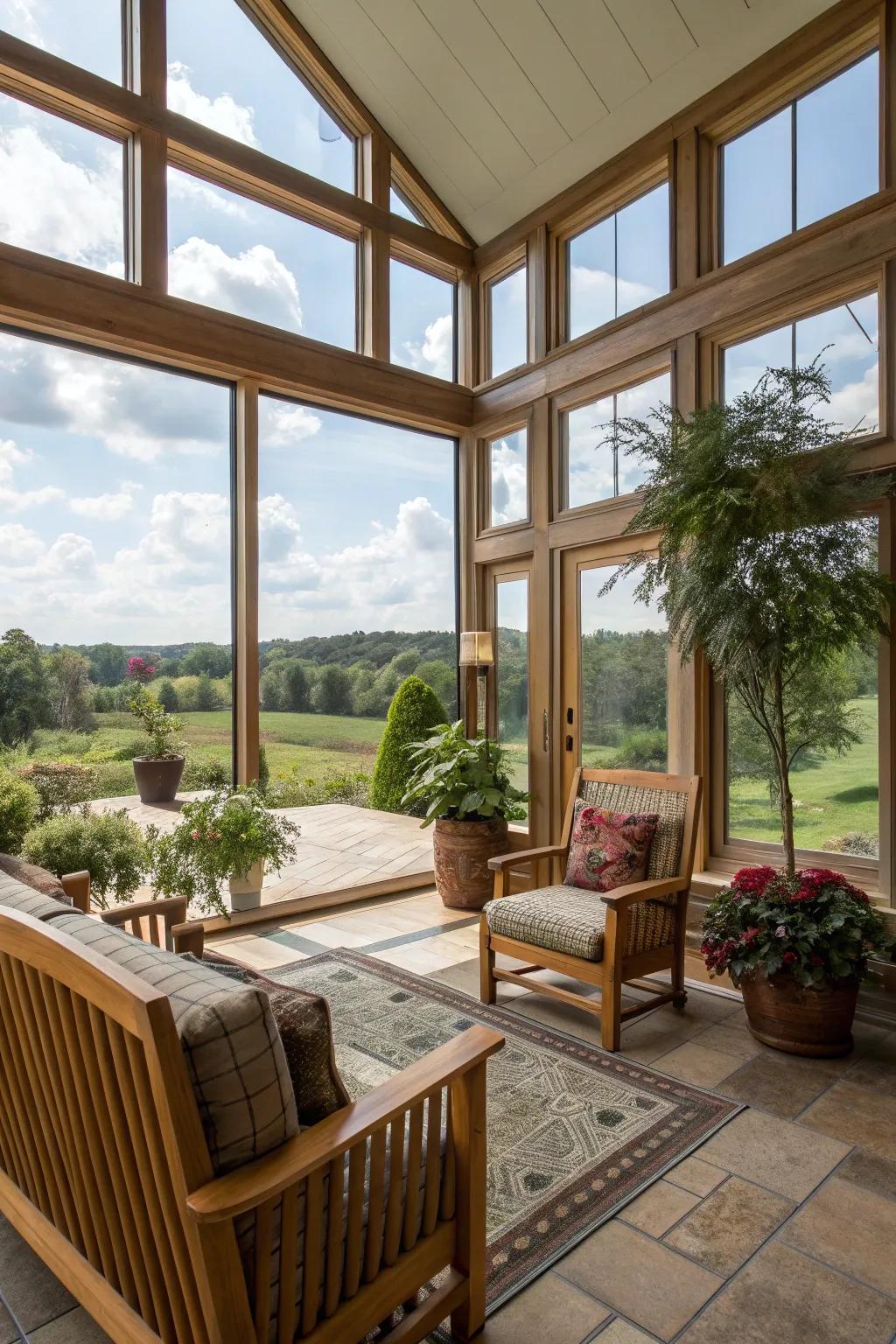 Scenic windows frame the outdoors like a living artwork.