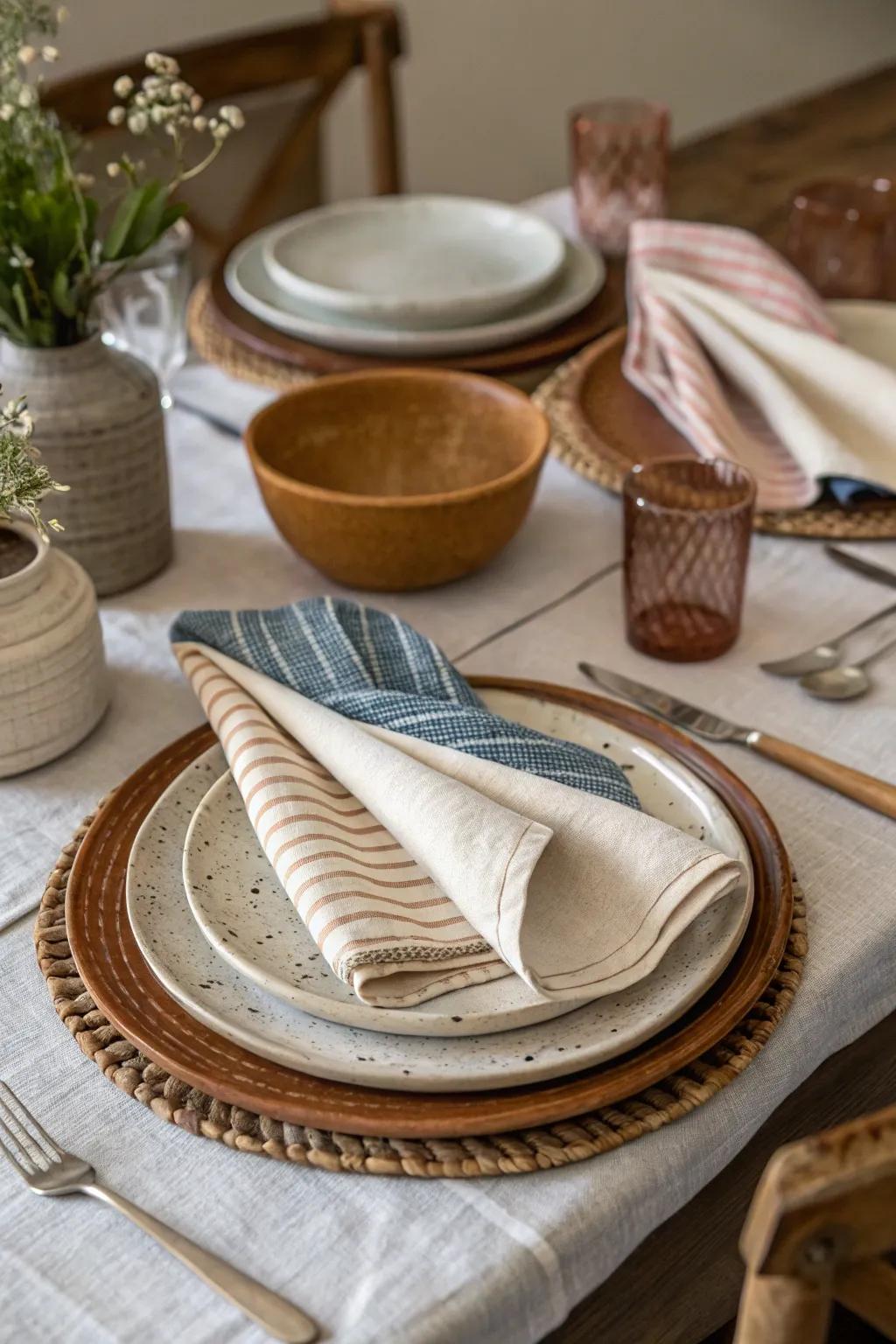 Textural variety introduces richness and intrigue to the tablescape.