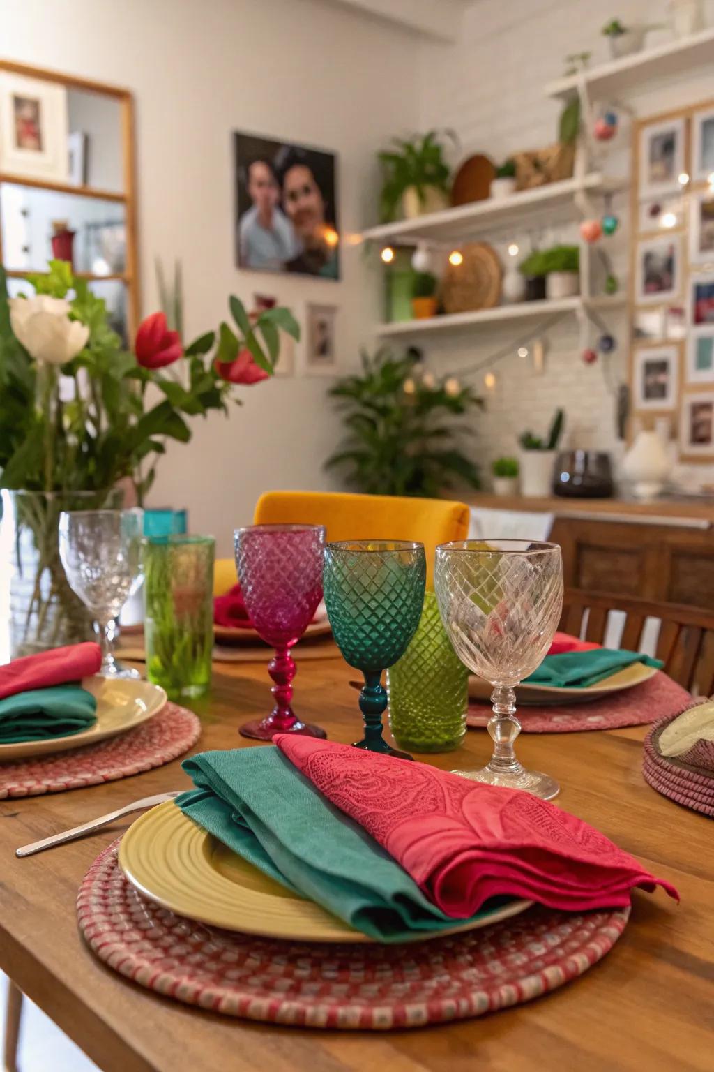 Brighten your table space with striking color details.