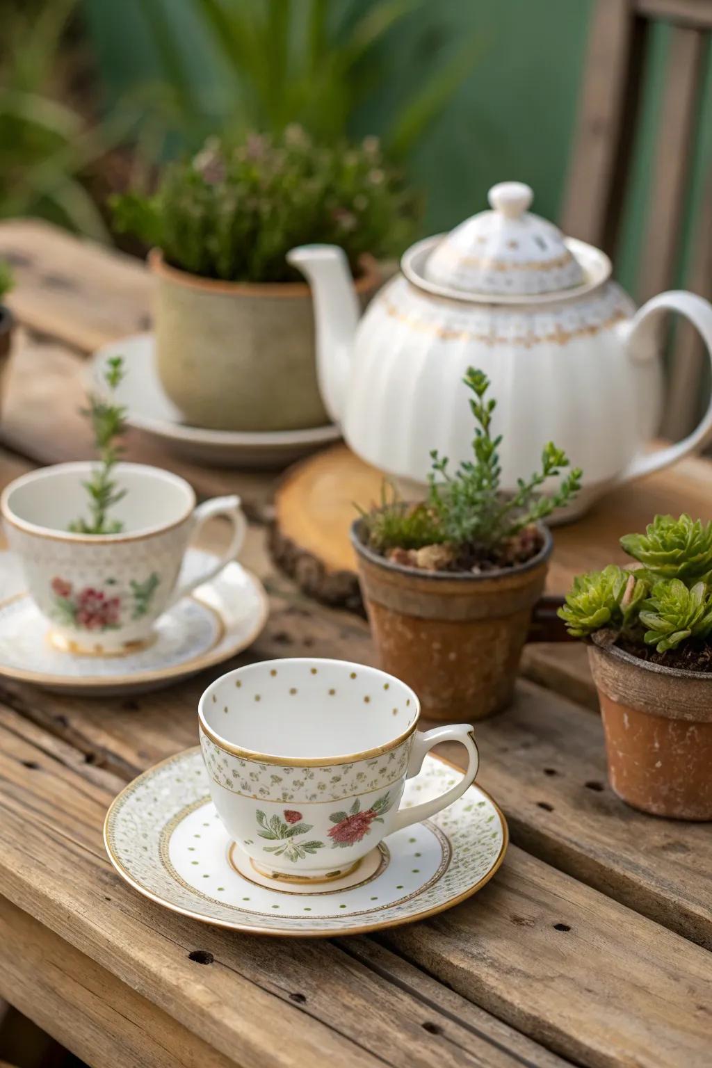 A sophisticated synthesis of textured organic elements and delicate polished china.