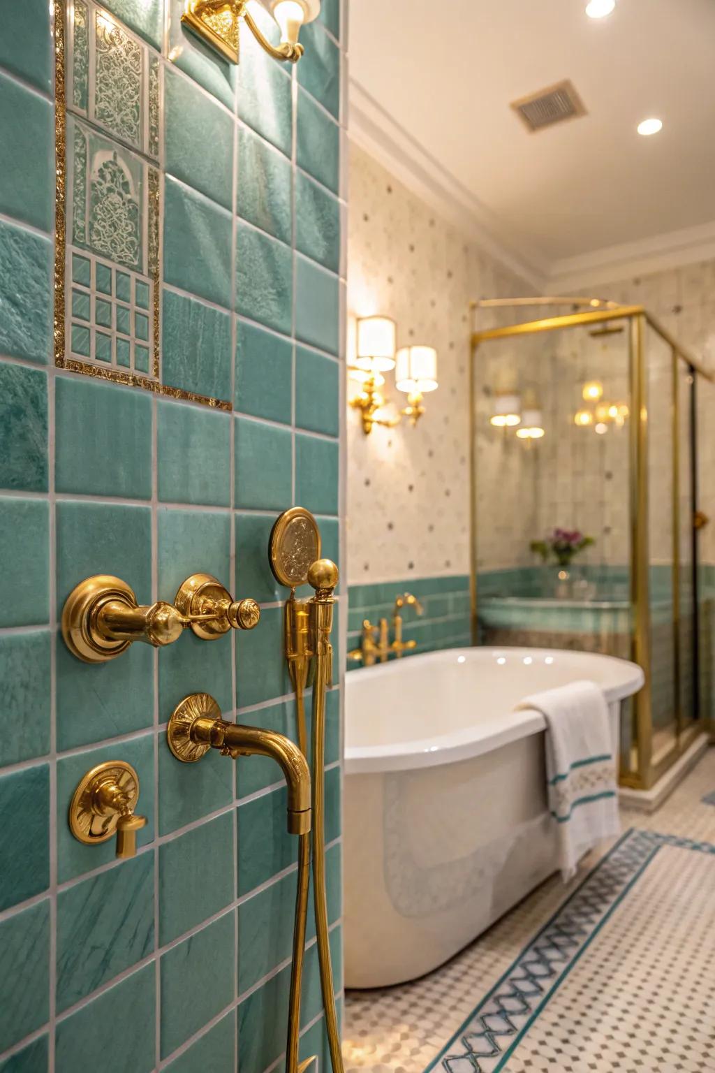 Gold accents enhance the beauty of aqua bricks.