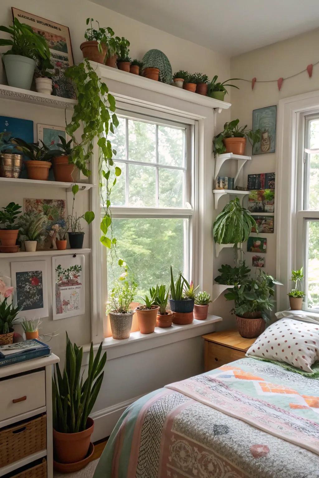Plants bring a fresh and vibrant sense to a teenage girl's bedroom.