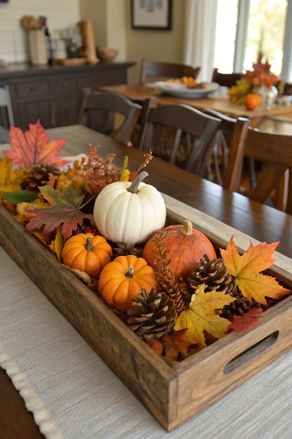 A wooden tray works perfectly as the base for your centerpiece.
