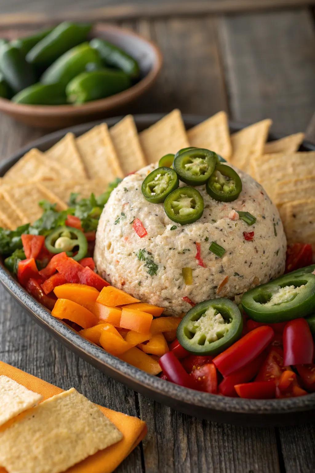 Spicy pepper cheese ball for a burst of heat.