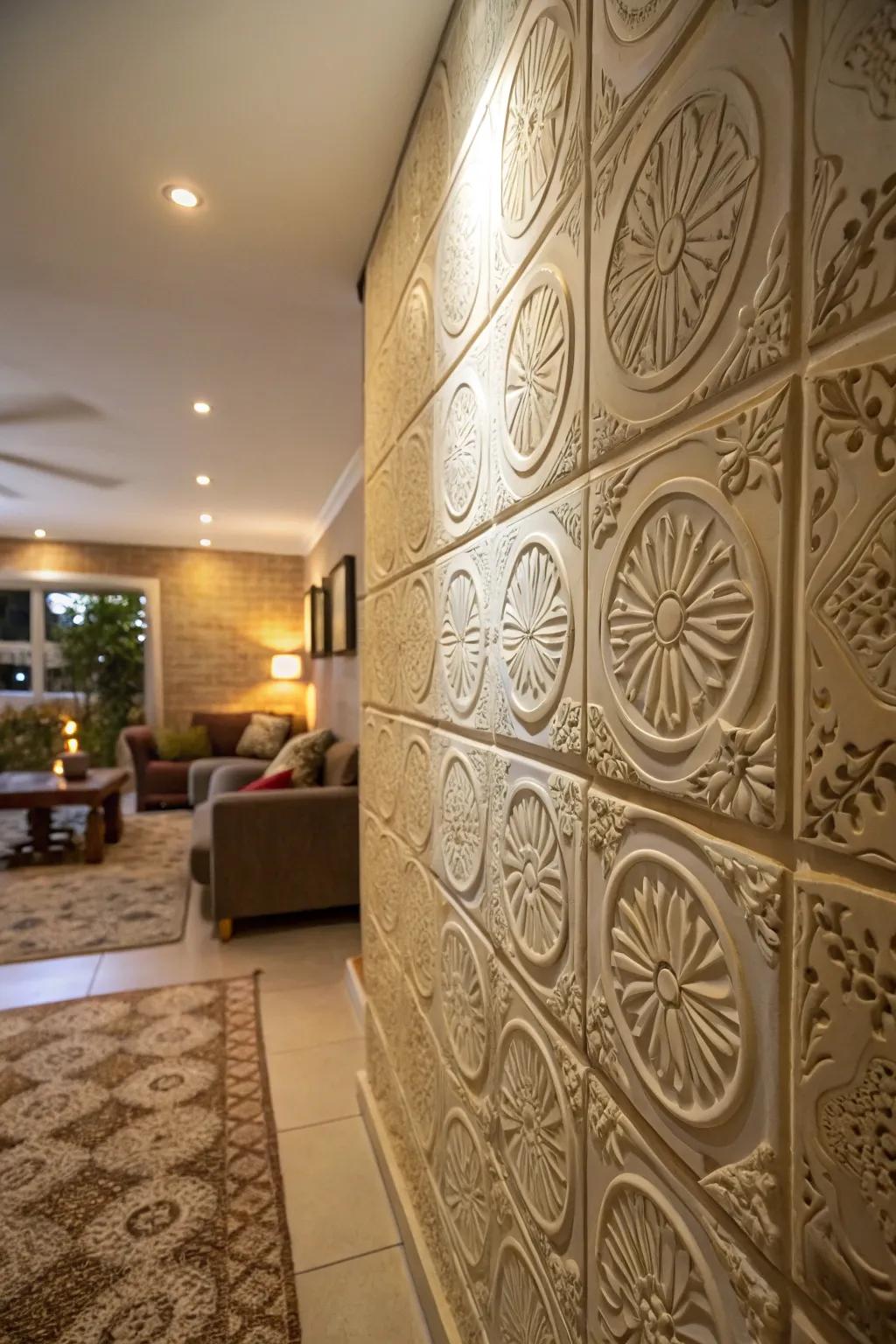 Create depth and interest through textured tiles.