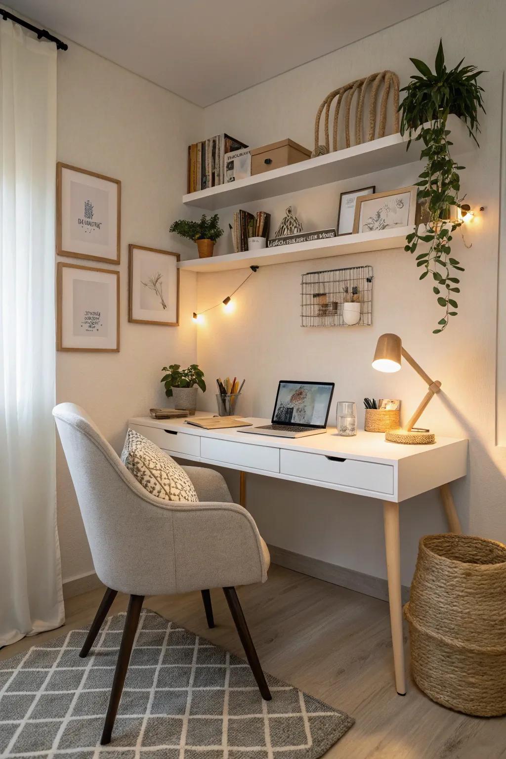 Neutral hues create a calm and open ambiance.
