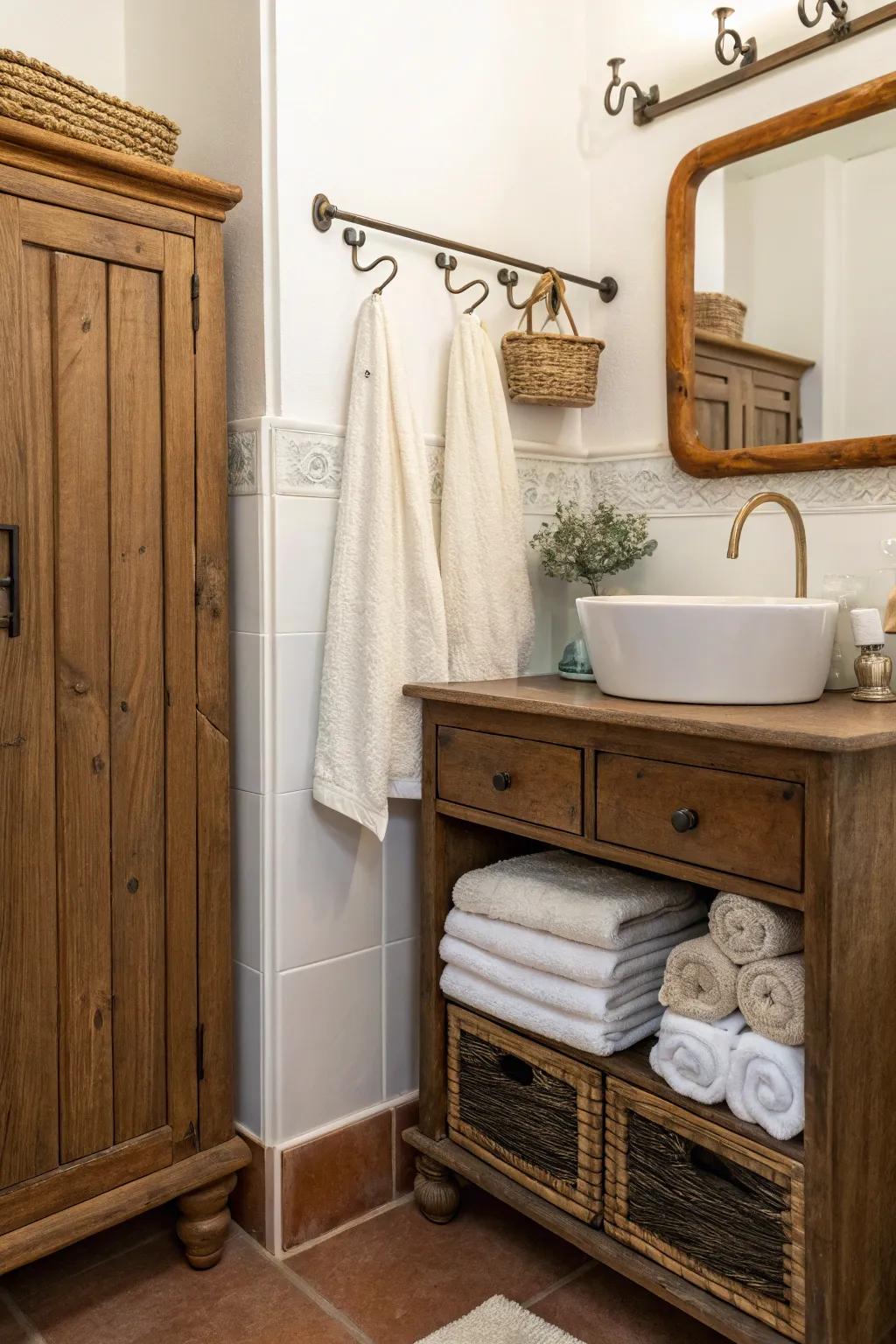 Enhance furniture with convenient towel hooks.