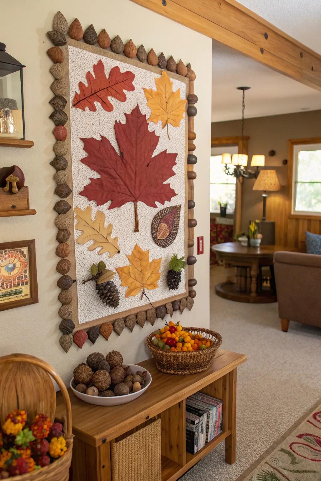 Season-inspired leaves add a natural touch to the Thanksgiving display.