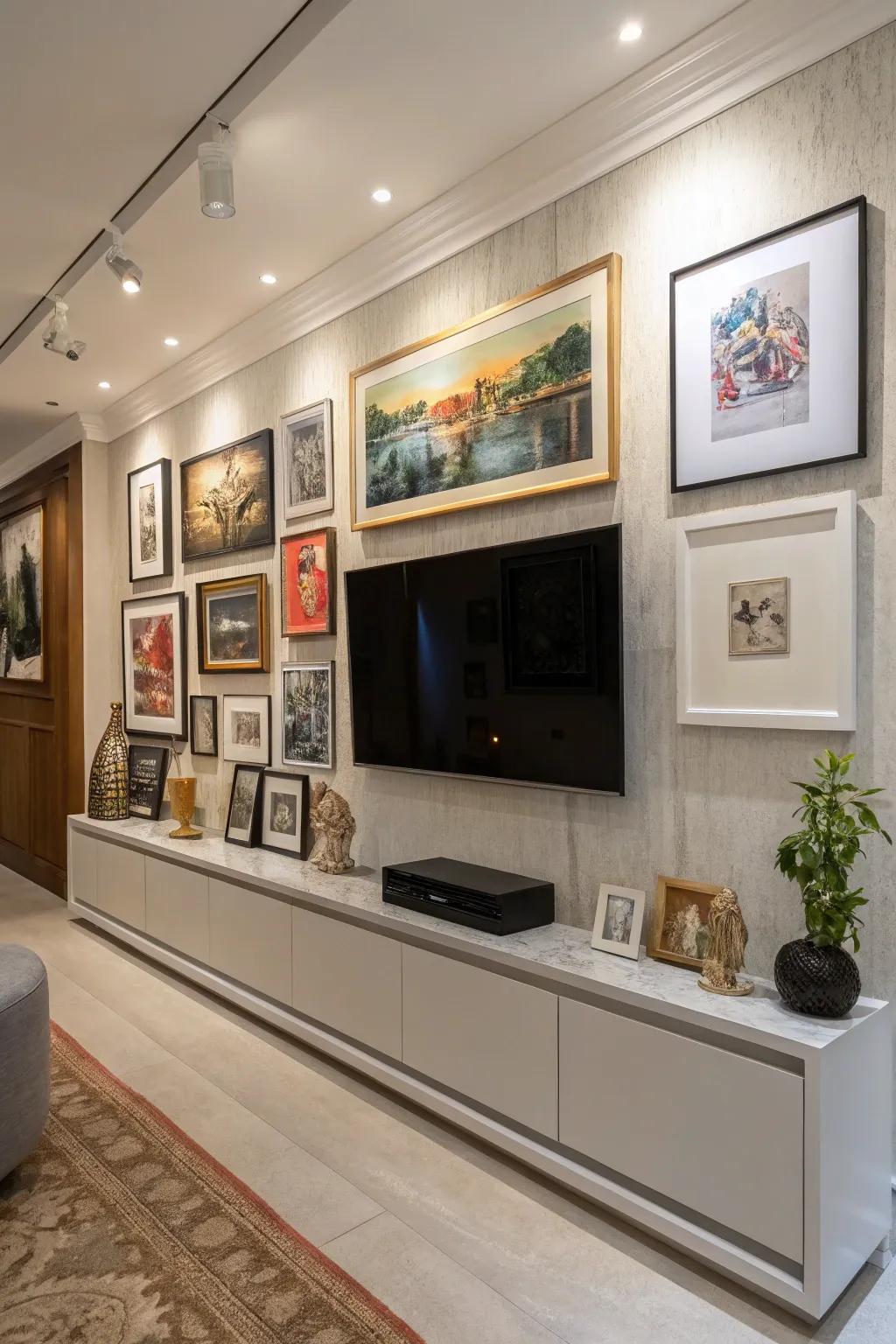 Incorporate your TV into a gallery wall for an artistic touch.