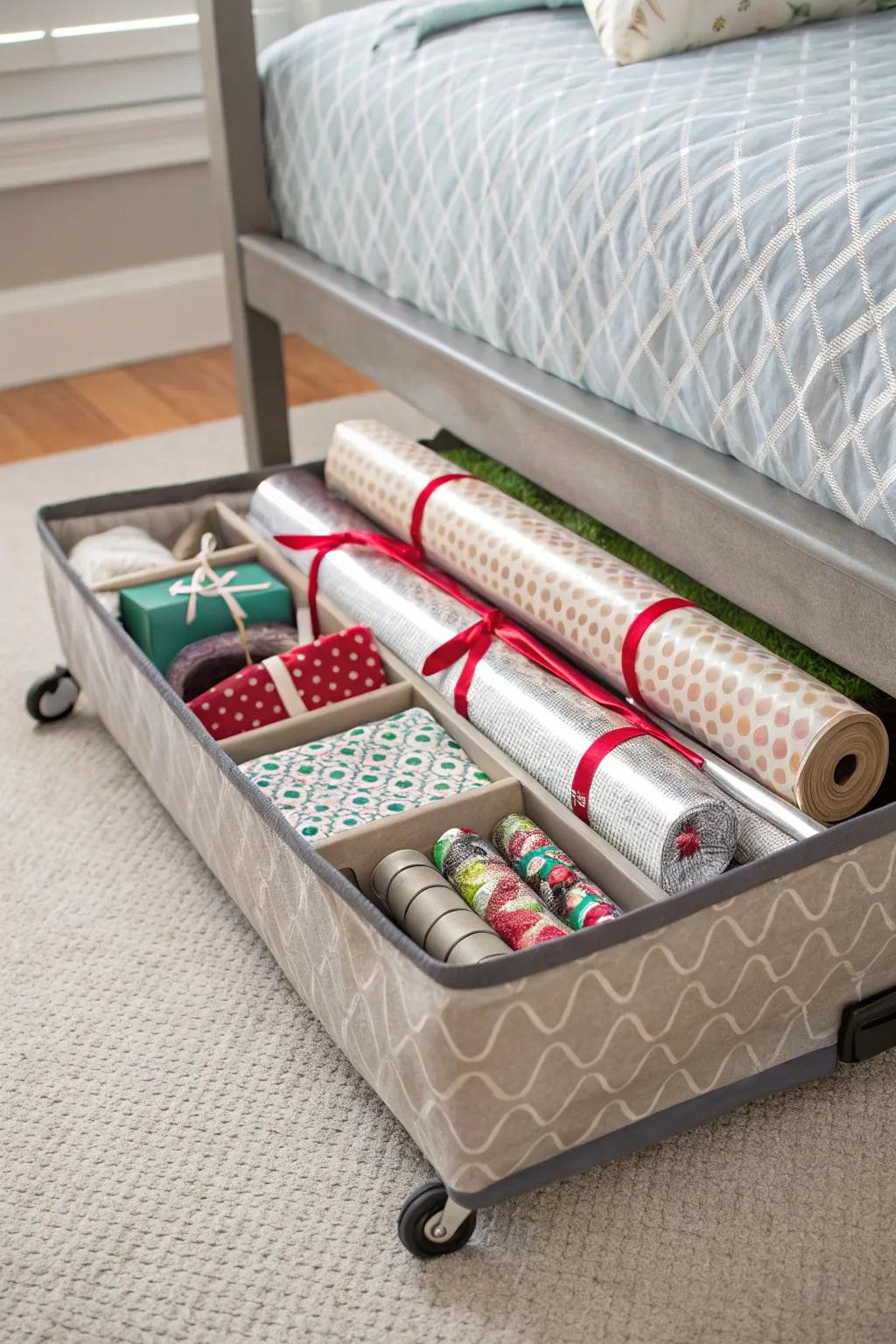 Streamline your gift-wrapping with a mobile storage solution.