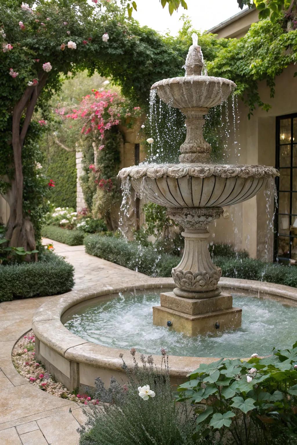 Artistic water elements create a striking statement.