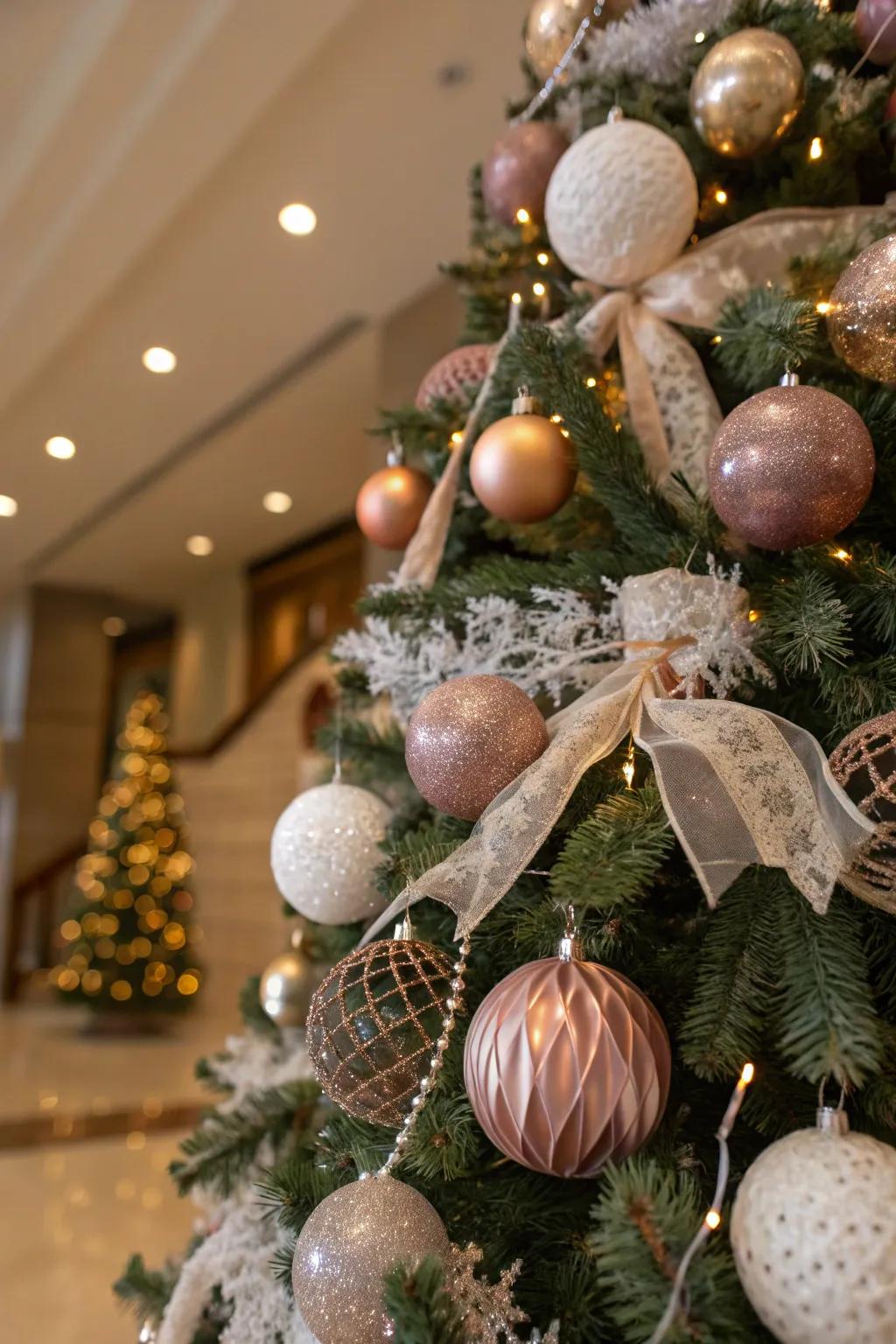 Layered textures create a rich and welcoming look for your tree.