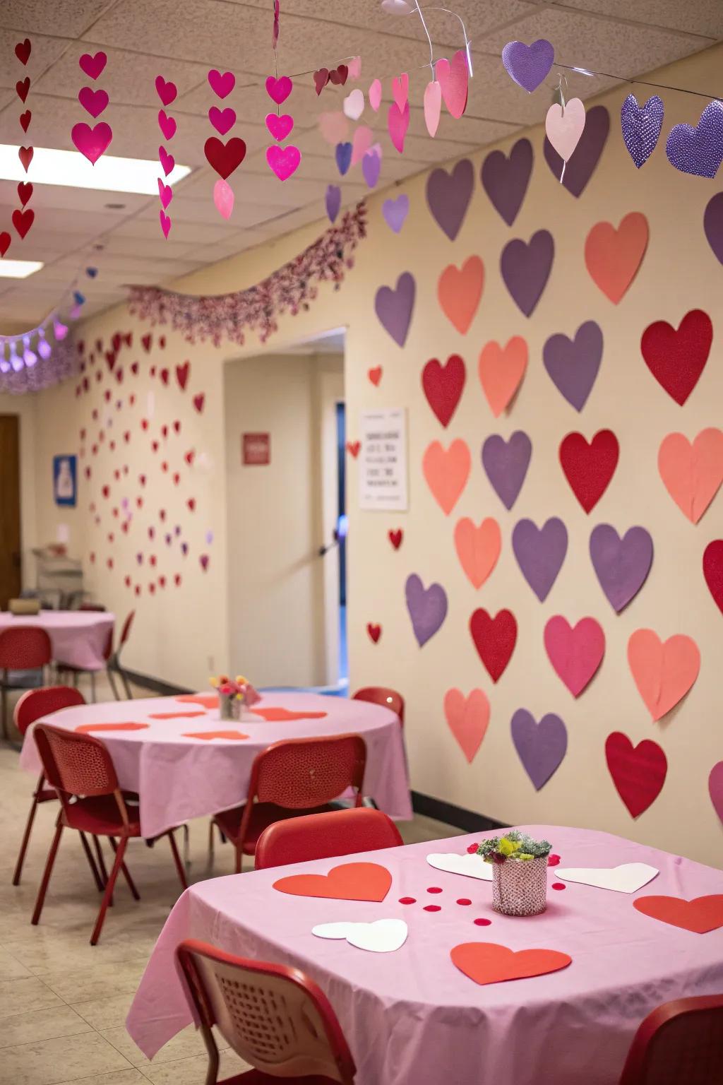 Paper hearts contribute a whimsical touch to your Valentine's decor.