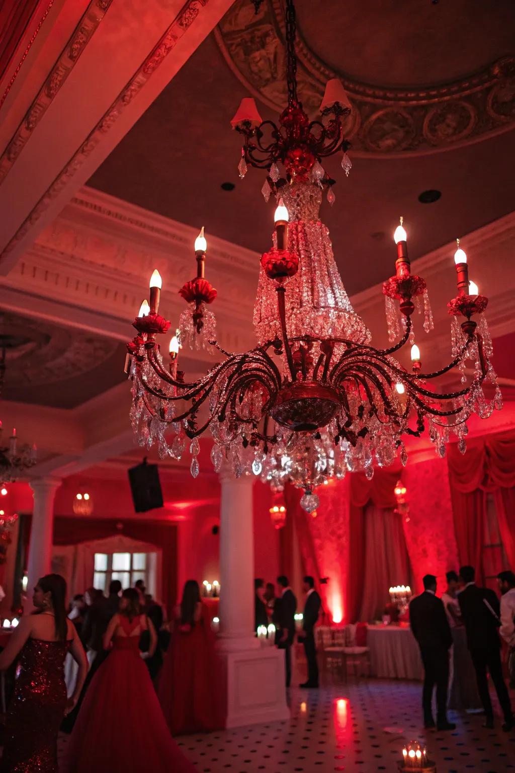 A chandelier introduces drama and refinement to your vampire theme.