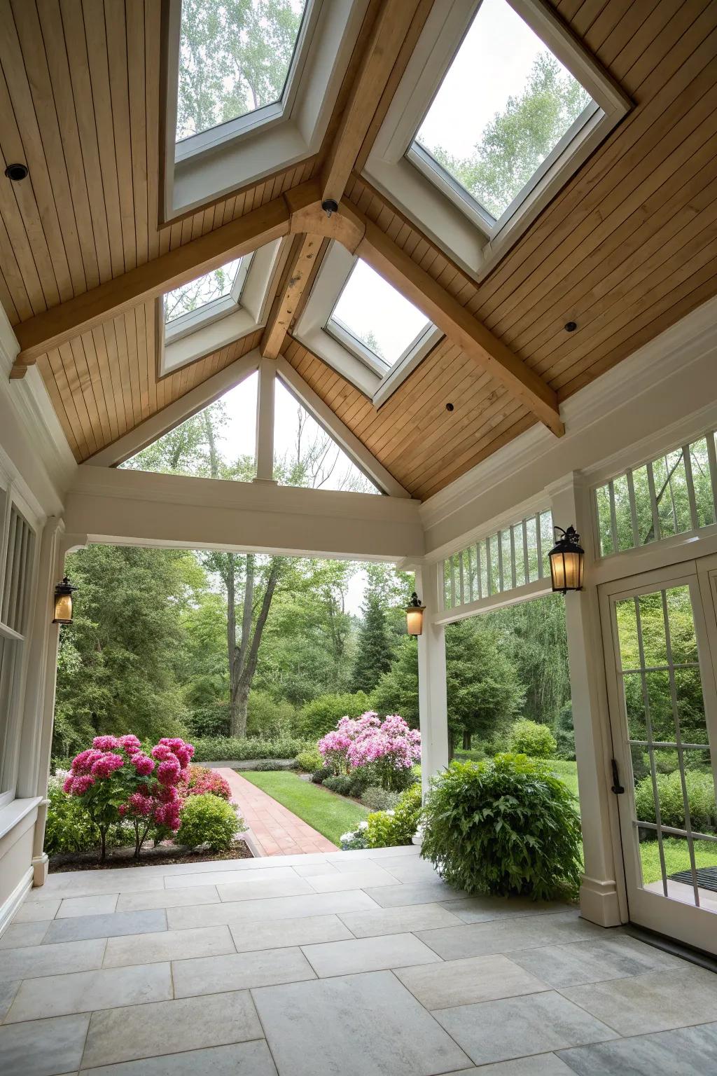 Appreciate striking landscapes using your vaulted porch layout.
