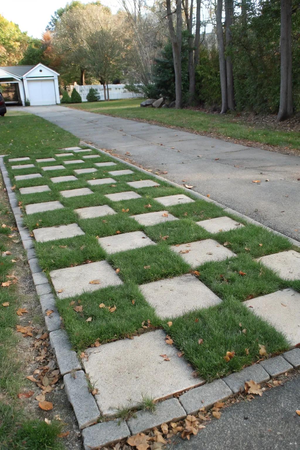 Checkerboard patterns offer a stylish and modern driveway solution.