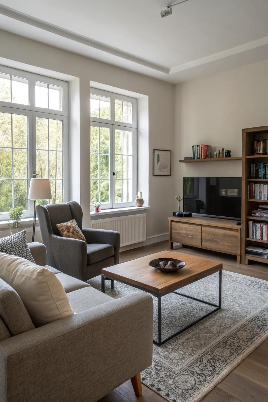 Strategic furniture placement ensures a balance of function and style.
