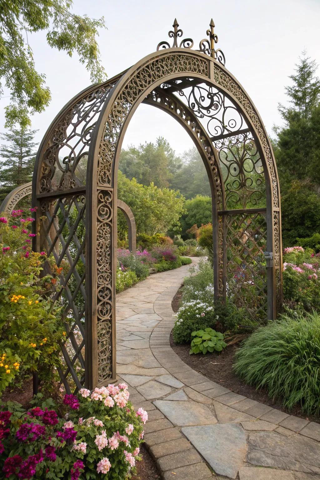Artistic archways stand out as beautiful focal points in any garden.