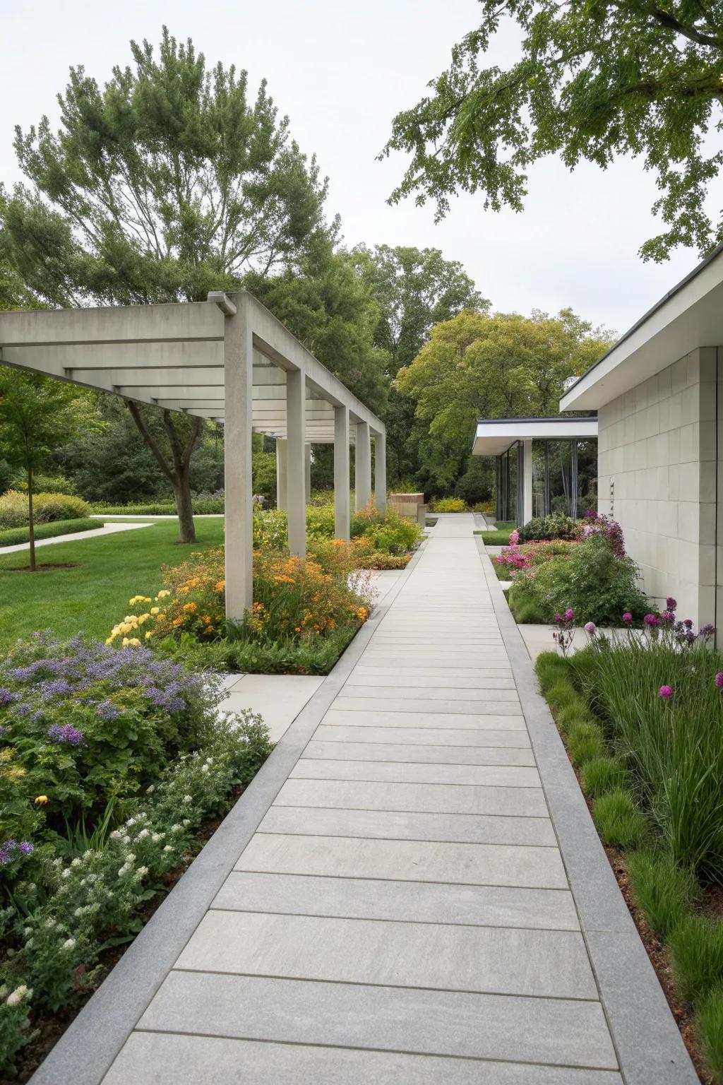 Contemporary minimalism brings sleek unclutteredness to any garden walkway.