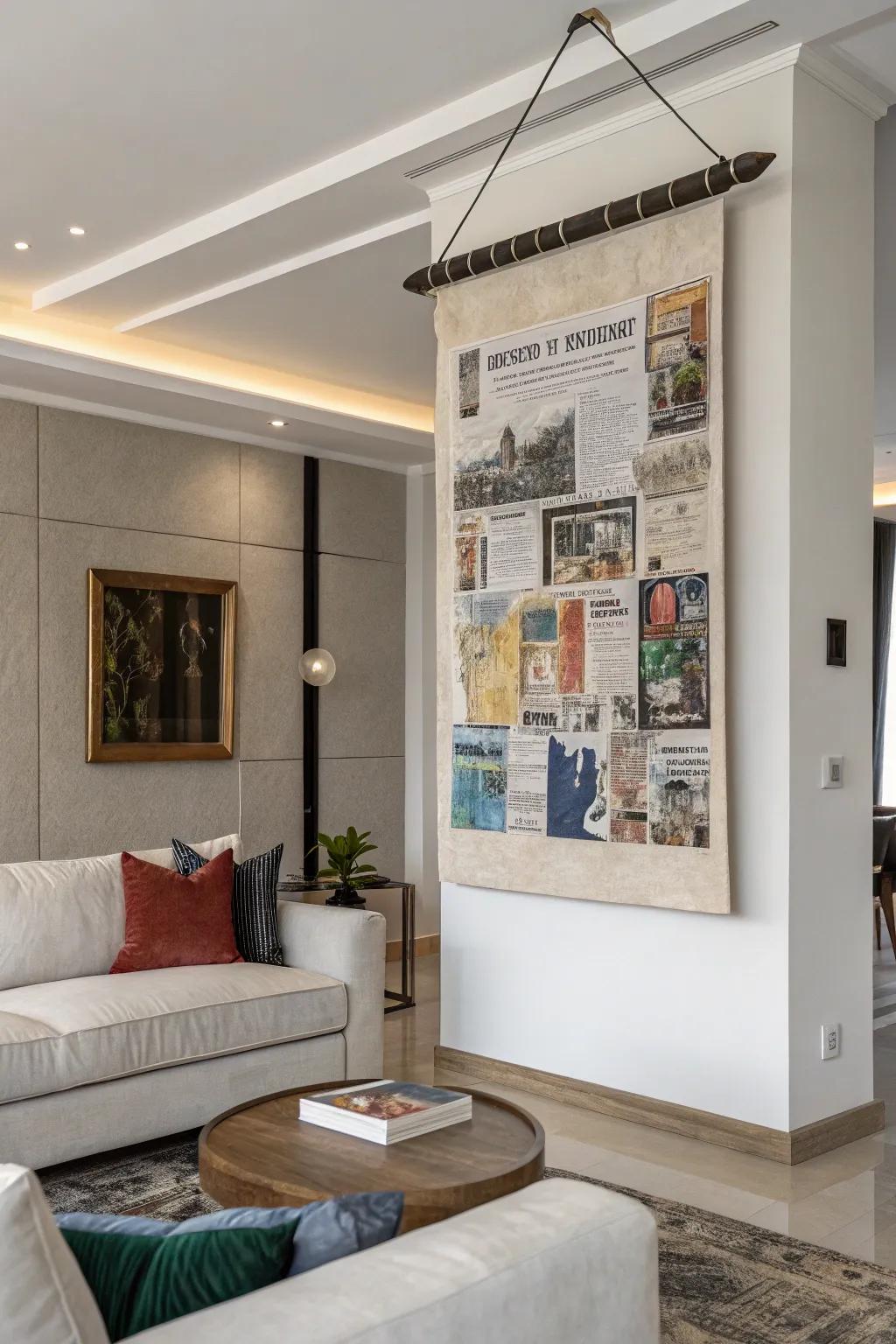 Mixed media art adds captivating tactile allure.