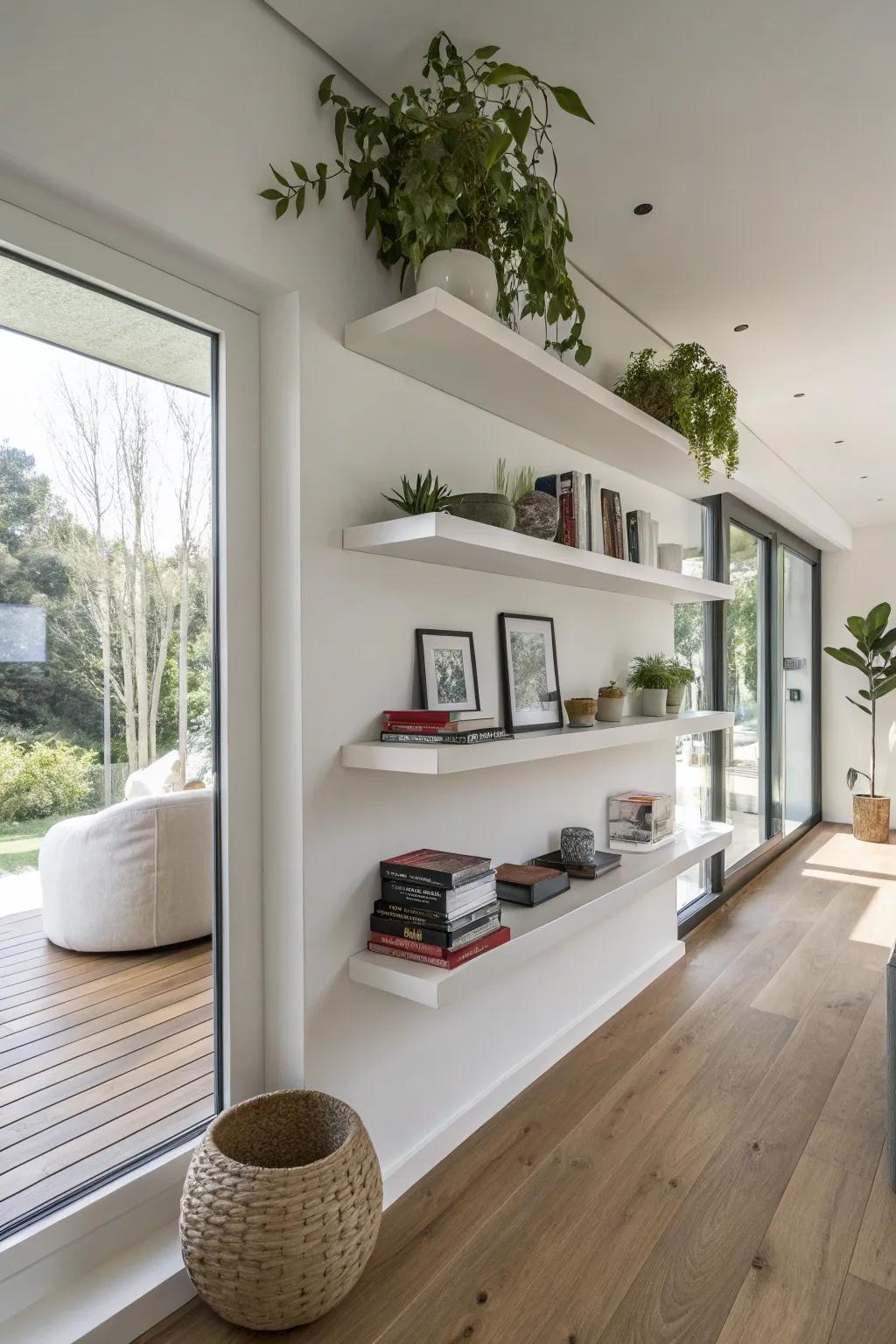 Elegance with floating shelves.